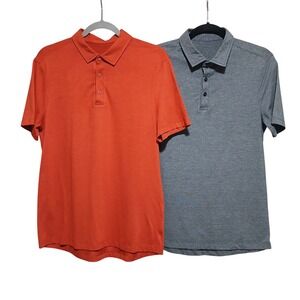 Lululemon Mens Polo Shirt Orange Grey Athleisure Short Sleeve Golf Casual Top